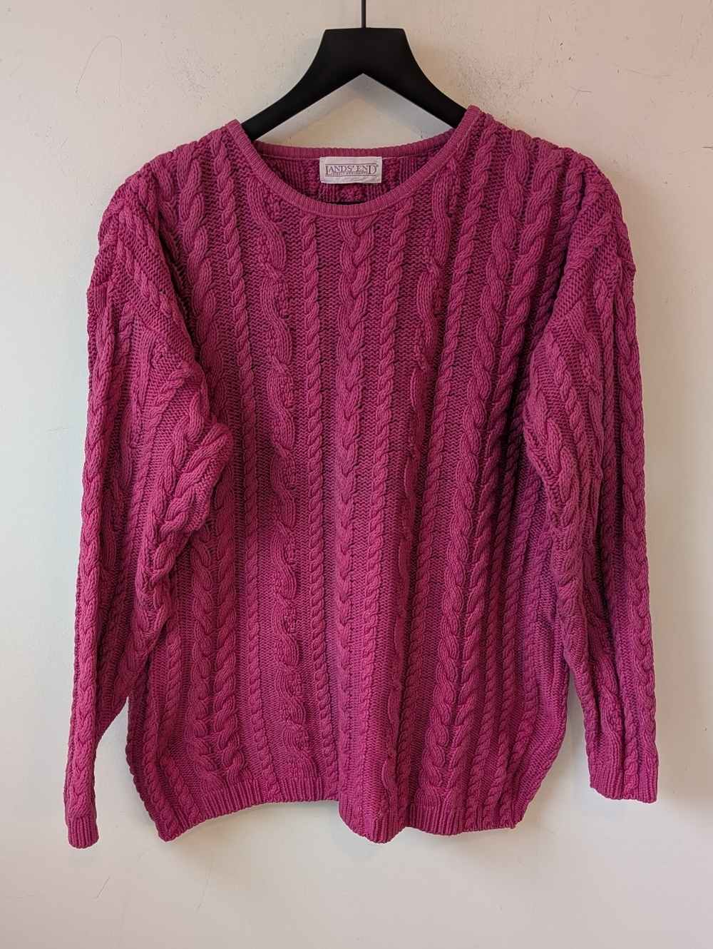 VTG Lands' End Women's Pink Chunky Cable Knit Fisherman Heavy Sweater Coastal L?